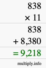 How to calculate 838 times 11 using long multiplication