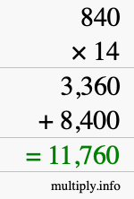 How to calculate 840 times 14 using long multiplication