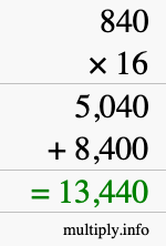 How to calculate 840 times 16 using long multiplication How to calculate 840 times 16 using long multiplication