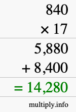 How to calculate 840 times 17 using long multiplication