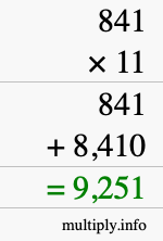 How to calculate 841 times 11 using long multiplication