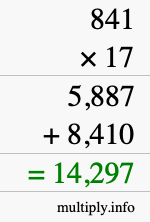 How to calculate 841 times 17 using long multiplication
