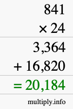 How to calculate 841 times 24 using long multiplication