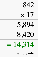 How to calculate 842 times 17 using long multiplication