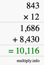 How to calculate 843 times 12 using long multiplication How to calculate 843 times 12 using long multiplication