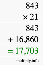 How to calculate 843 times 21 using long multiplication