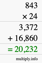 How to calculate 843 times 24 using long multiplication