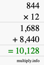 How to calculate 844 times 12 using long multiplication How to calculate 844 times 12 using long multiplication