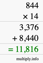 How to calculate 844 times 14 using long multiplication