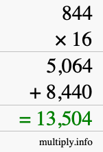 How to calculate 844 times 16 using long multiplication