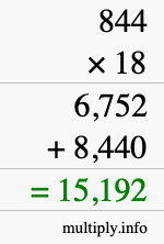 How to calculate 844 times 18 using long multiplication