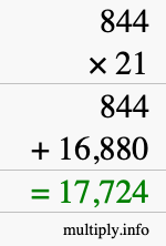 How to calculate 844 times 21 using long multiplication