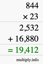 How to calculate 844 times 23 using long multiplication