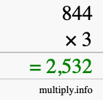 How to calculate 844 times 3 using long multiplication How to calculate 844 times 3 using long multiplication
