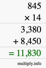 How to calculate 845 times 14 using long multiplication