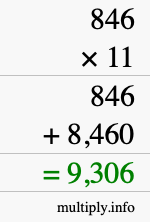 How to calculate 846 times 11 using long multiplication