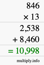 How to calculate 846 times 13 using long multiplication