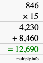 How to calculate 846 times 15 using long multiplication