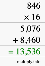 How to calculate 846 times 16 using long multiplication