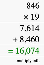 How to calculate 846 times 19 using long multiplication