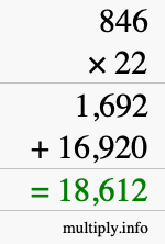 How to calculate 846 times 22 using long multiplication