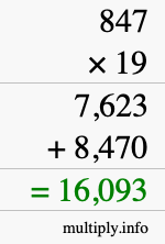 How to calculate 847 times 19 using long multiplication