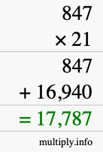 How to calculate 847 times 21 using long multiplication