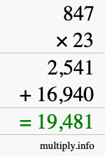 How to calculate 847 times 23 using long multiplication
