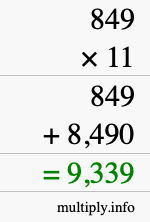 How to calculate 849 times 11 using long multiplication