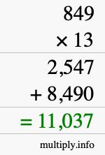 How to calculate 849 times 13 using long multiplication