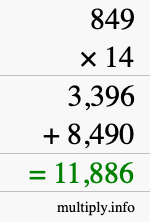 How to calculate 849 times 14 using long multiplication