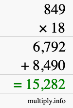 How to calculate 849 times 18 using long multiplication