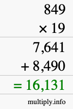 How to calculate 849 times 19 using long multiplication