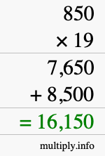 How to calculate 850 times 19 using long multiplication