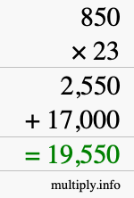 How to calculate 850 times 23 using long multiplication