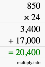 How to calculate 850 times 24 using long multiplication How to calculate 850 times 24 using long multiplication
