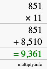 How to calculate 851 times 11 using long multiplication