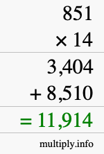 How to calculate 851 times 14 using long multiplication