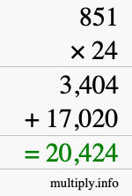 How to calculate 851 times 24 using long multiplication