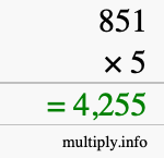 How to calculate 851 times 5 using long multiplication