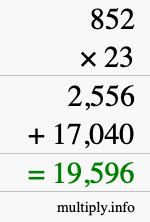 How to calculate 852 times 23 using long multiplication