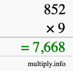 How to calculate 852 times 9 using long multiplication How to calculate 852 times 9 using long multiplication