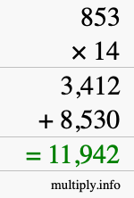 How to calculate 853 times 14 using long multiplication