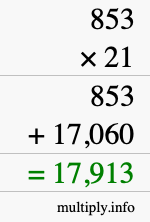 How to calculate 853 times 21 using long multiplication
