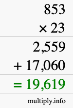 How to calculate 853 times 23 using long multiplication