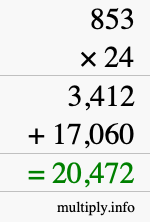 How to calculate 853 times 24 using long multiplication