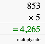 How to calculate 853 times 5 using long multiplication