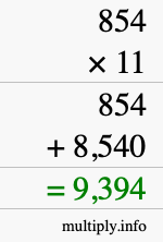How to calculate 854 times 11 using long multiplication