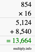 How to calculate 854 times 16 using long multiplication