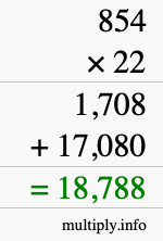How to calculate 854 times 22 using long multiplication